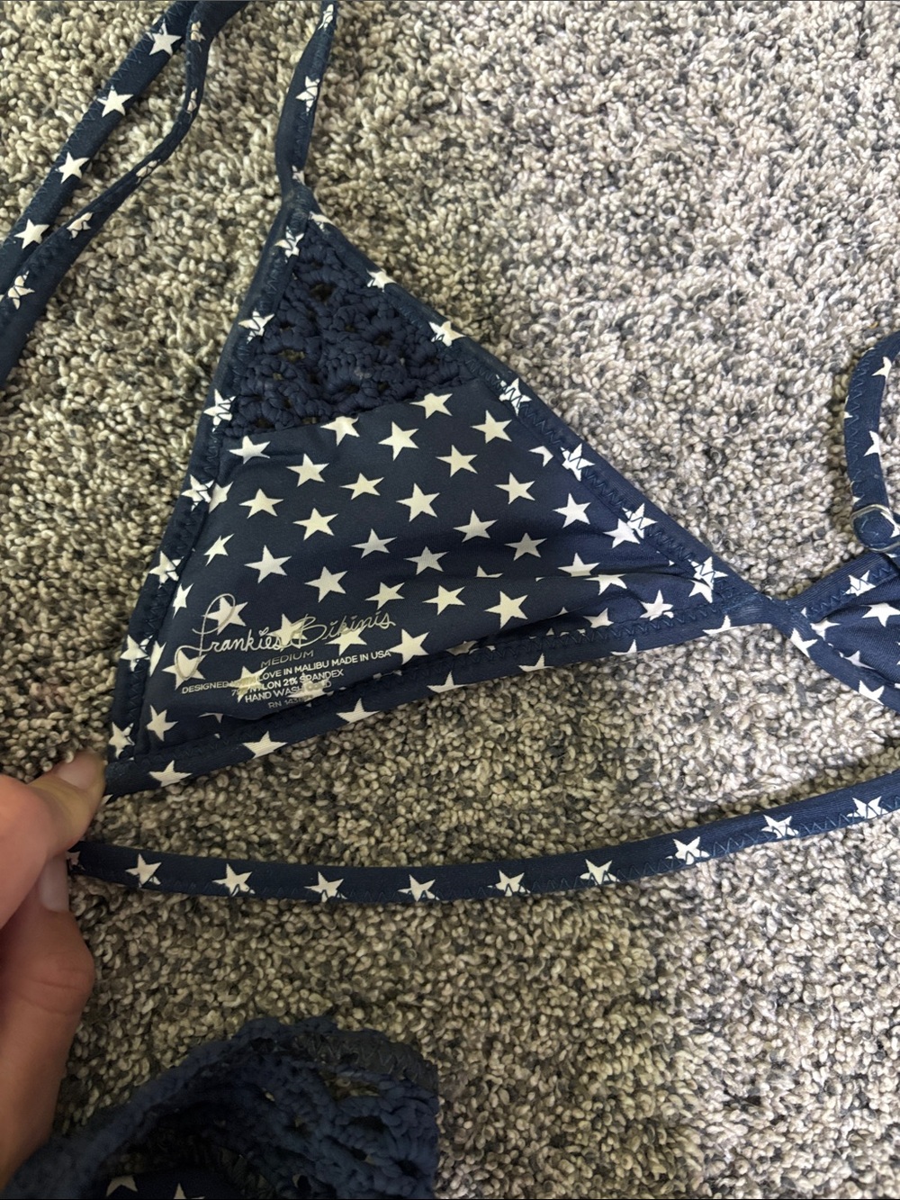 Frankie's Bikinis Navy Blue Star Print Crochet Side Bikini - Picture 9 of 9
